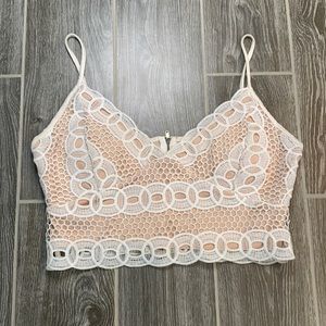 White & nude lace crop top